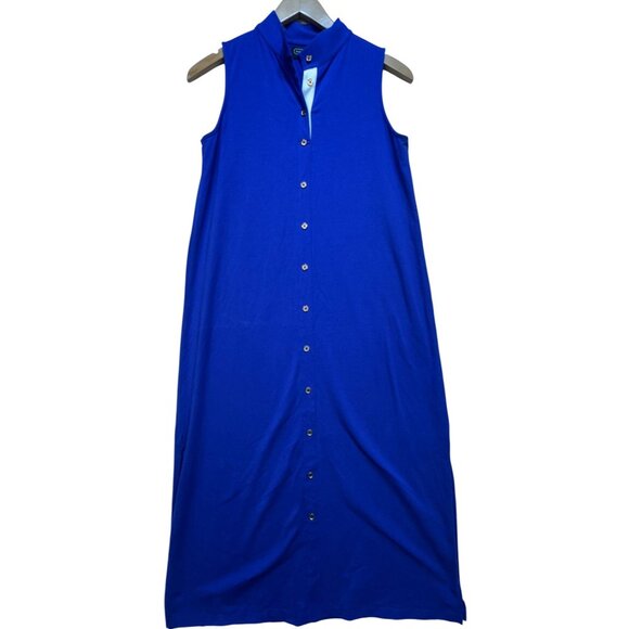 Duffield Lane Women's Button Up Shirt Dress Sleeveless Size S Blue Solid Stretch - Picture 1 of 8